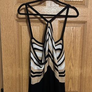 Chic Striped Black and Tan Maxi Dress
